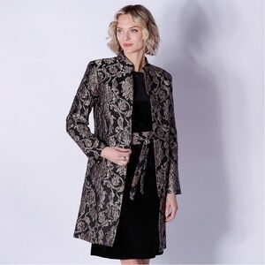 Guillaume Mid-Length black and gold pattern jacket